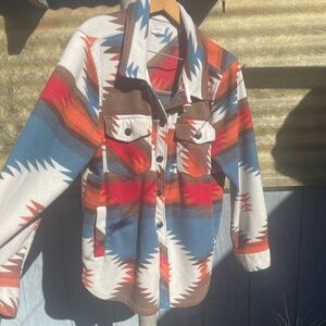 Women's Aztec Print Button-Up Fleece Jacket with Pockets ❤️